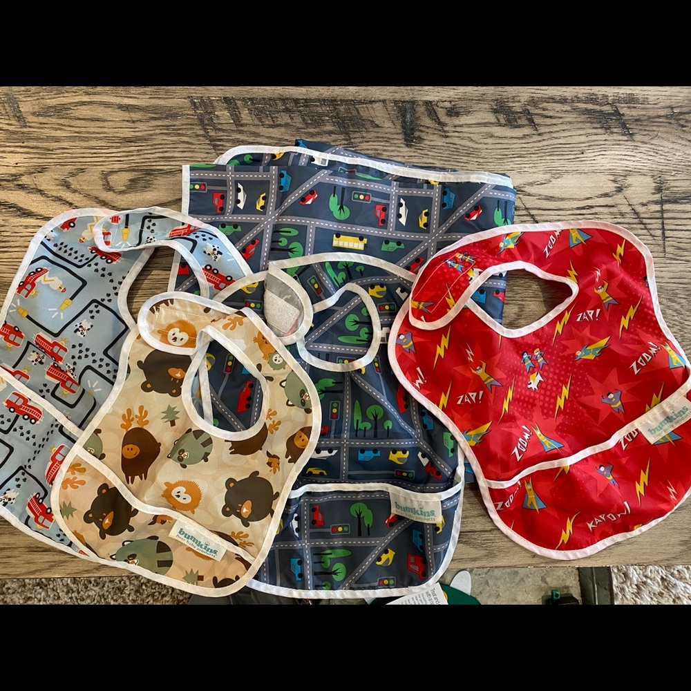 Bumkins boys bibs and high chair mat
